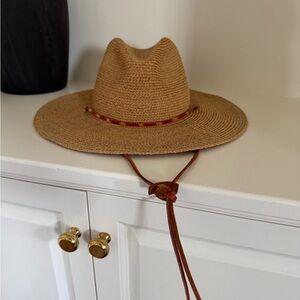 Gigi Pip Stylish Tan Straw Hat with Brown Leather Band